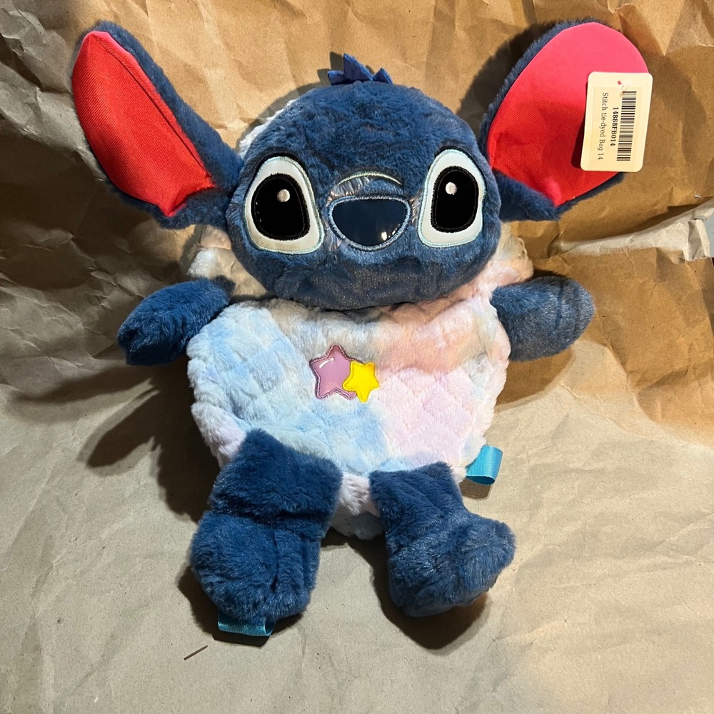Disney Stitch 14in Plush Backpack Blue Tie-Dye Pastel Sparkle Star 14888FB014